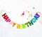 Pre-Strung Happy Birthday Banner - Felt Ball Garland - HAPPY BIRTHDAY Garland, Rainbow Birthday Decorations, Personalized Happy Birthday Sign for Birthday Party Decor, Photo Prop (with white balls)